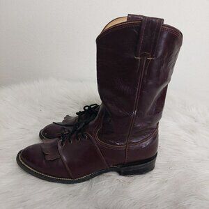 Nocona Boots Mens Lace Up Kiltie Cordovan Brown Western Cowboy Boots Size 7.5 D